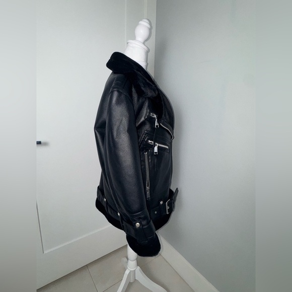 Rebecca Minkoff Faux Leather & Faux Shealing Moto Jacket/ Size Medium - Picture 4 of 7